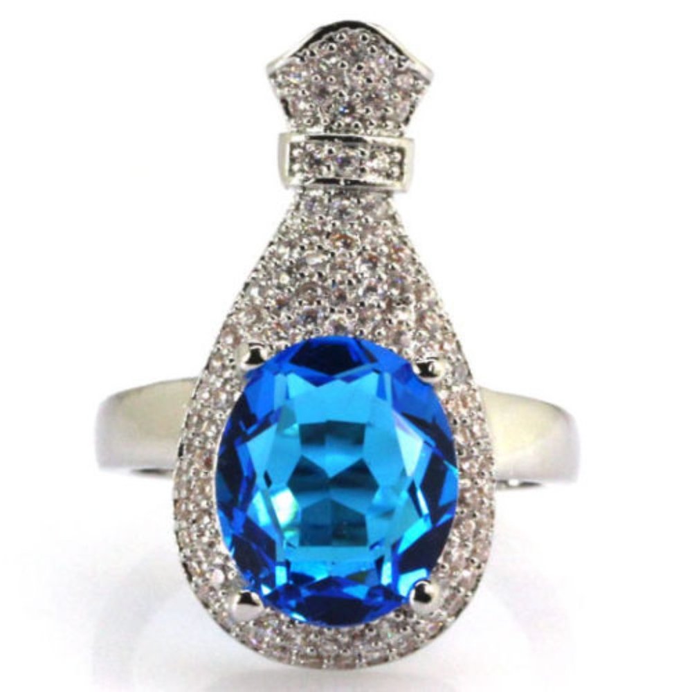 Silver Filled Swiss Blue Topaz & CZ Ladies Ring